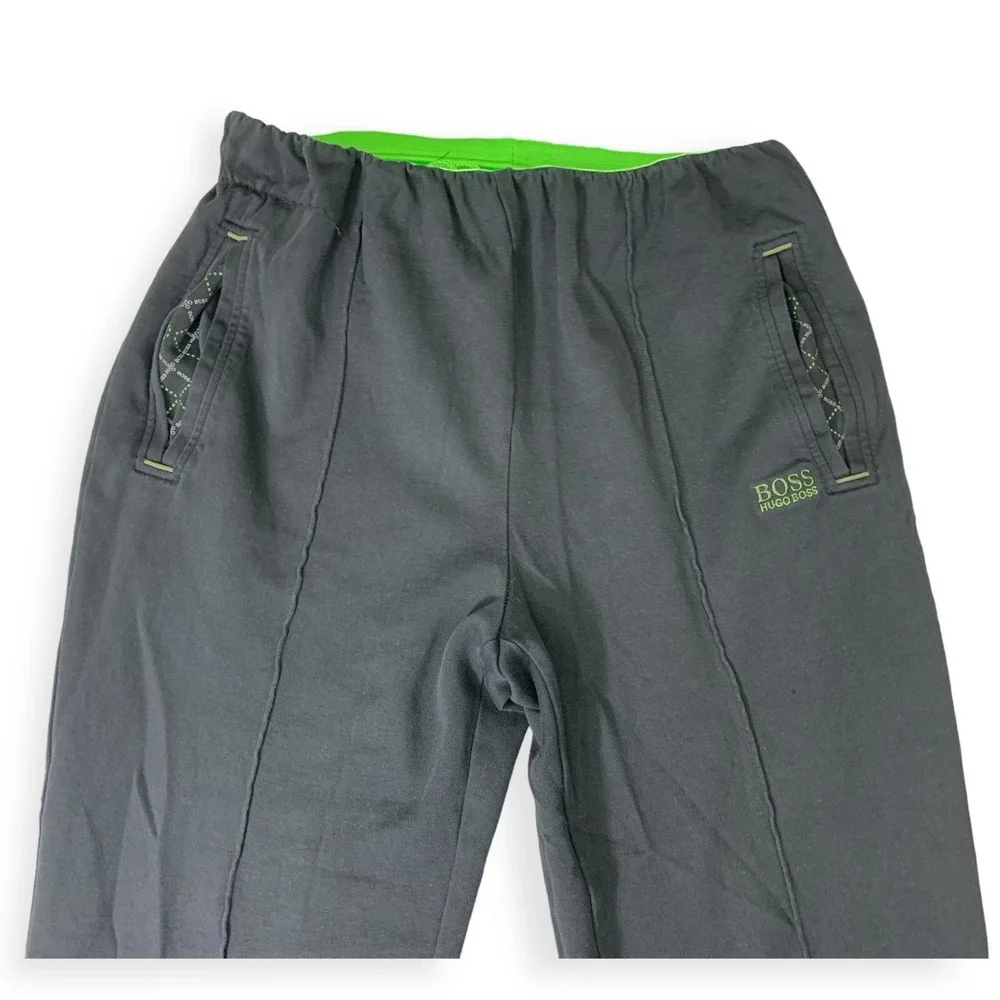 Hugo Boss Mens S Track Pants Green‎ Label Stretch Straight Black